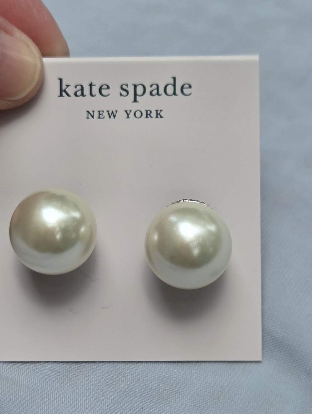 NWT Kate Spade Oversized Ivory Pearl Earring Studs In Silver Setting